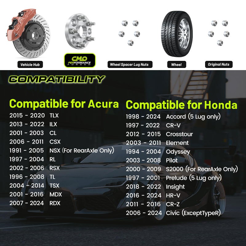 Customadeonly 5x114.3 Wheel Spacers for RSX RL CL TL Prelude CRV MDx Pilot S2000 NSX Accord Element TSx, Hubcentric 64.1mm Bore M12x1.5 Studs (15mm Thick 2pcs) Trimming Factory Stud May Be Required - Image 3